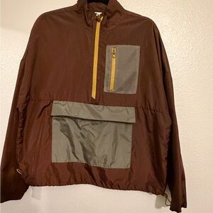 Fabletics Brown Windbreaker with Yellow and Gray Accents